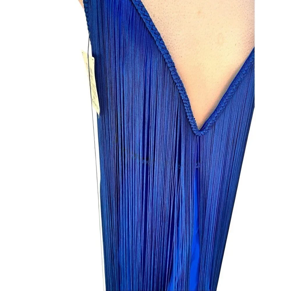 Free People Women's Fringe Element Halter Bodycon Dress Blue Large NWT